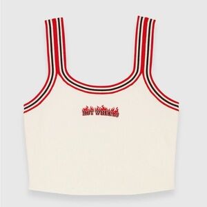 Maje Cream Ribbed Tank with Red and Black Striped Trim